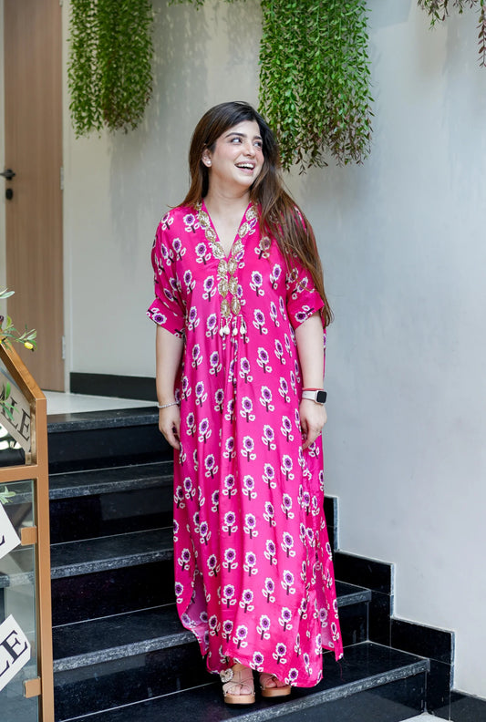 Pure Crepe Printed Designer Kaftan Style Gown