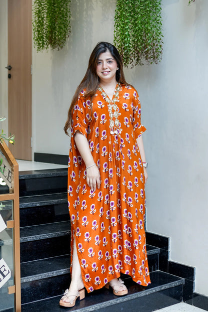 Pure Crepe Printed Designer Kaftan Style Gown