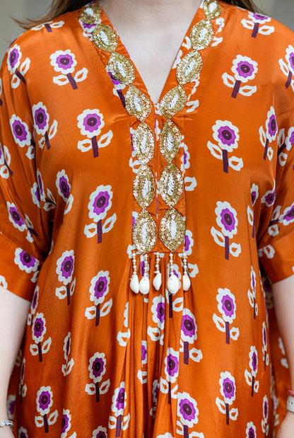 Pure Crepe Printed Designer Kaftan Style Gown