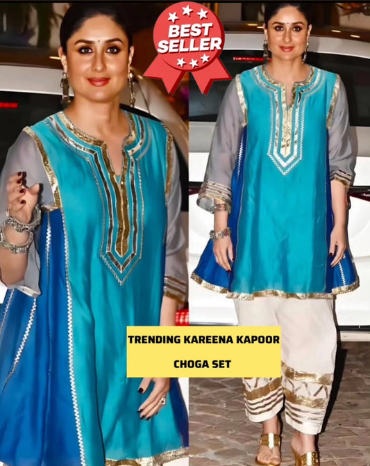 Kareena Kapoor Inspired Chanderi Silk Designer Partywear Kurta With Salwar With Gota Work