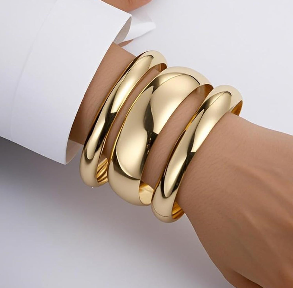 Anti-Tarnish 18K Gold Plated Oversized Set of 3 Bangles