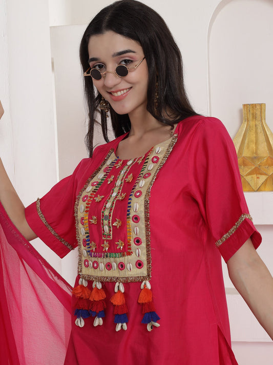 Designer Pink Geometric Prints Mirror Work Sharara Suit Set