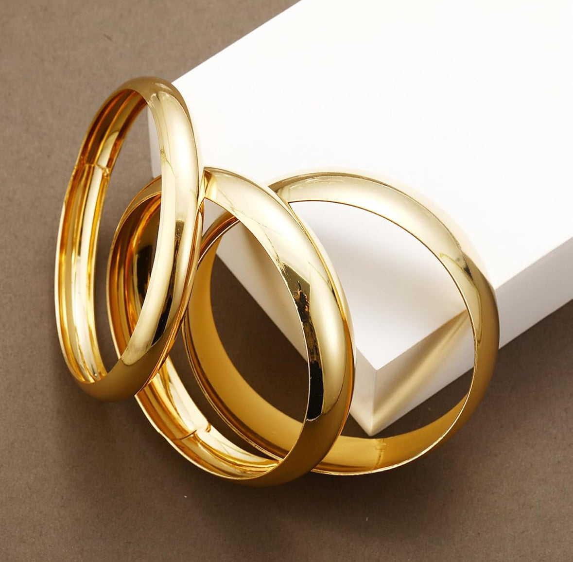 Anti-Tarnish 18K Gold Plated Oversized Set of 3 Bangles