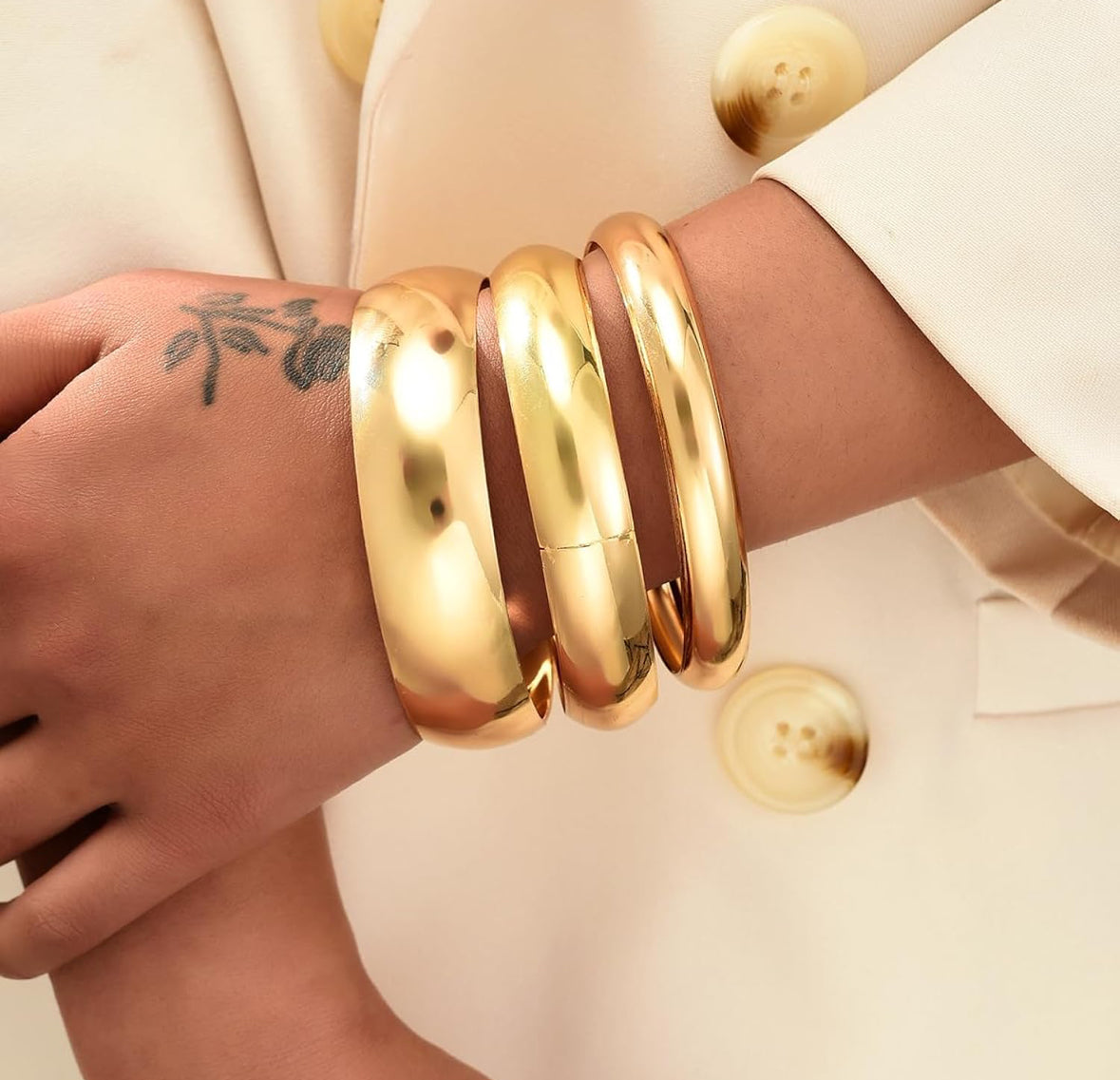Anti-Tarnish 18K Gold Plated Oversized Set of 3 Bangles