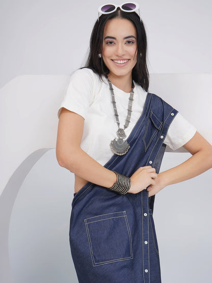 Designer Denim Skirt With Attached Drape And Top