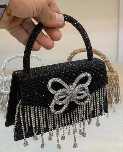 Partywear Black Dazzling Designer Diamond Victorian Decor Handbag