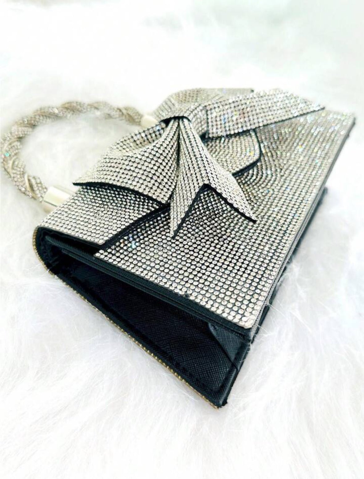 Shiny Silver Rhinestone & Bow Knot Decor Party Evening Bag