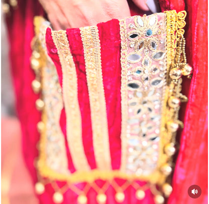 Maroon Crush Velvet Choga Co-ord Set With Potli