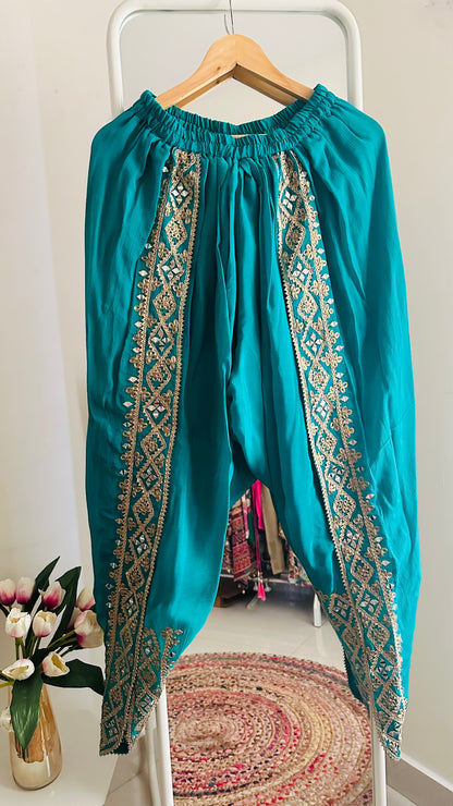 Designer Aqua Green And Neon Green Ombre Effect Pure Chinon Kaftan