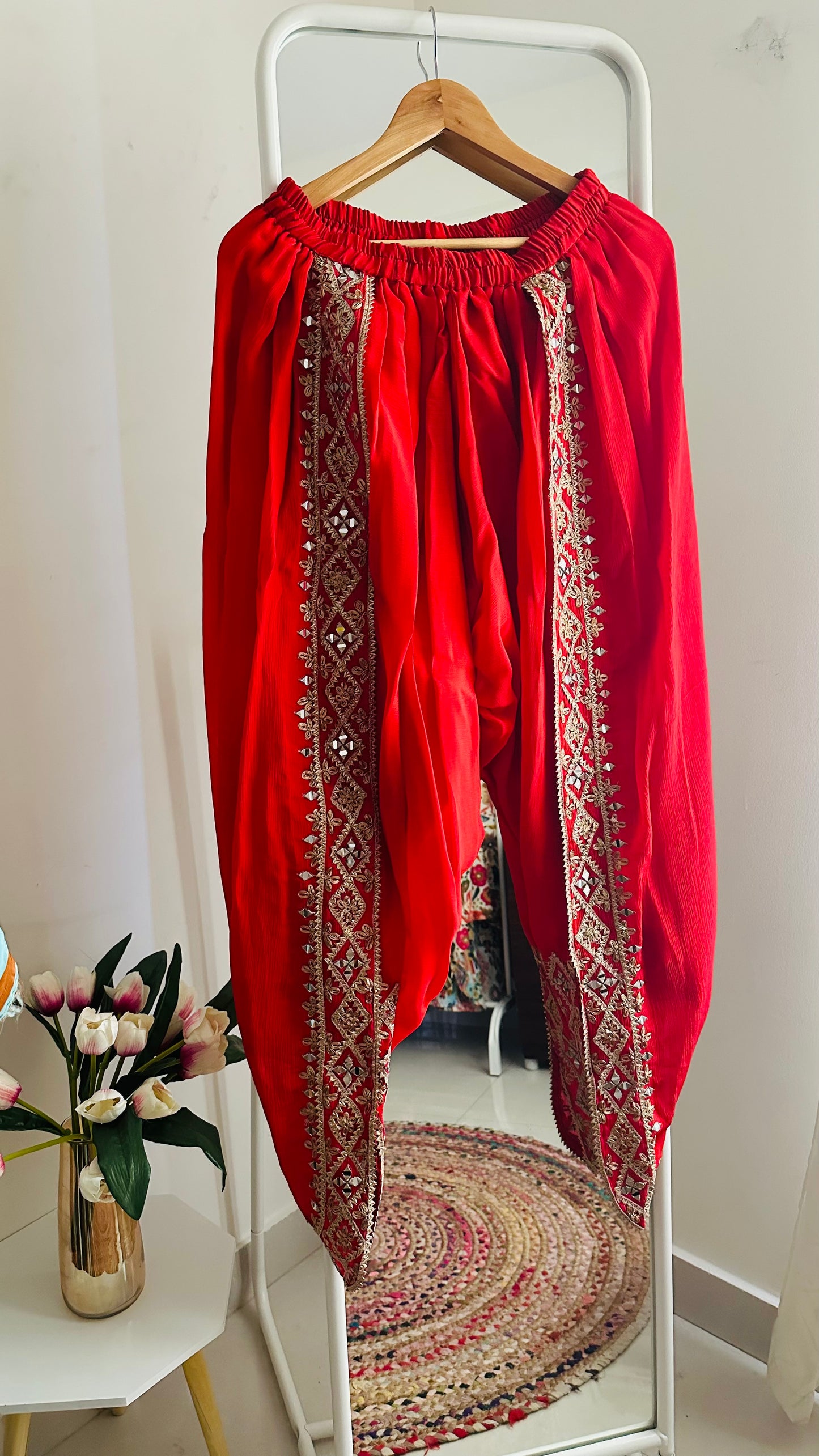 Red And Yellow Ombre Effect Pure Chinon Kaftan Set