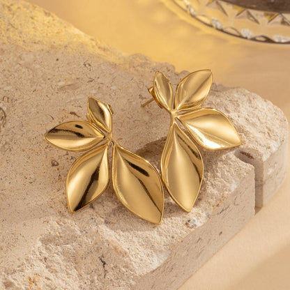 Partywear Celebrity Designer 18K Gold Plated Leaf Earrings for Women