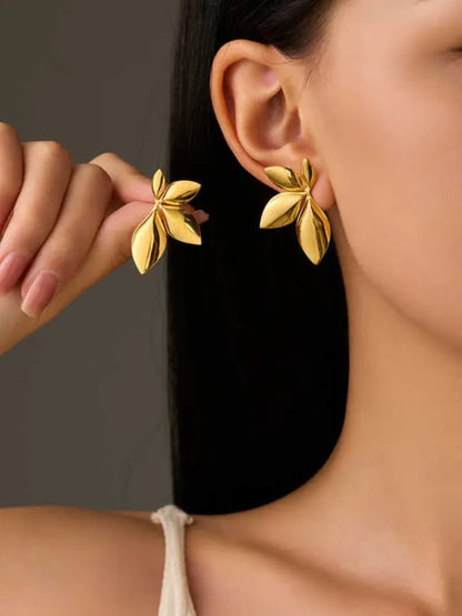 Partywear Celebrity Designer 18K Gold Plated Leaf Earrings for Women