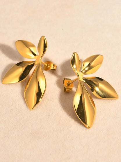 Partywear Celebrity Designer 18K Gold Plated Leaf Earrings for Women