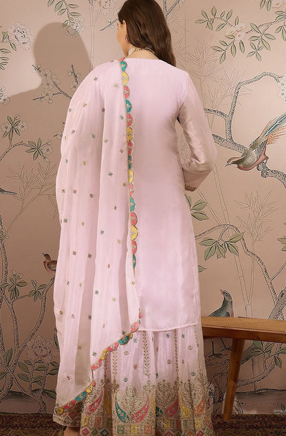 Partywear Designer Baby Pink Zari Embroidered Silk Blend Laacha