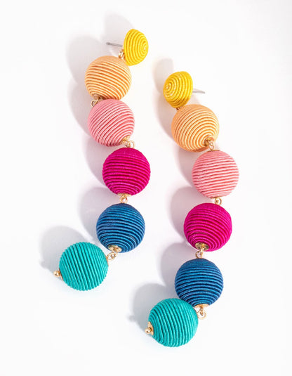 Designer Thread Wrapped Multicolour Drop Earrings
