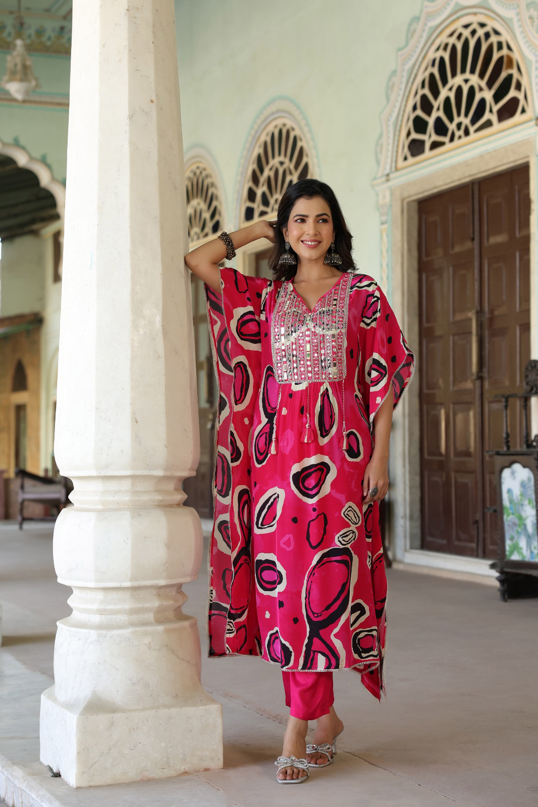 Magenta Pure crepe super stylish and elegant kaftan set