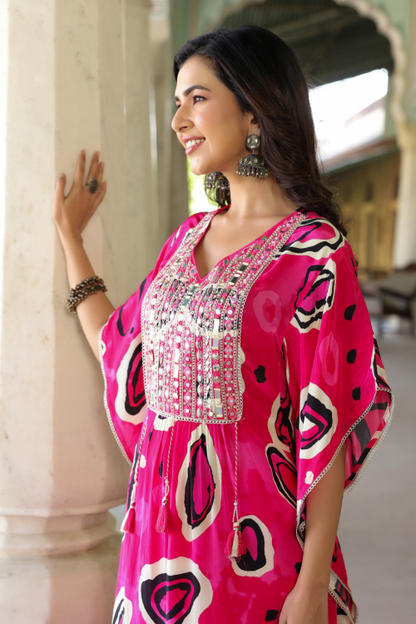 Magenta Pure crepe super stylish and elegant kaftan set