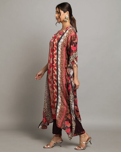 Pure Crepe Chinon Floral Print Kaftan Suit