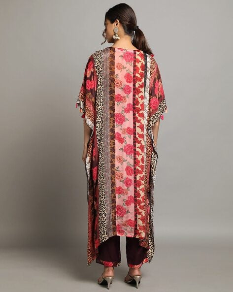 Pure Crepe Chinon Floral Print Kaftan Suit