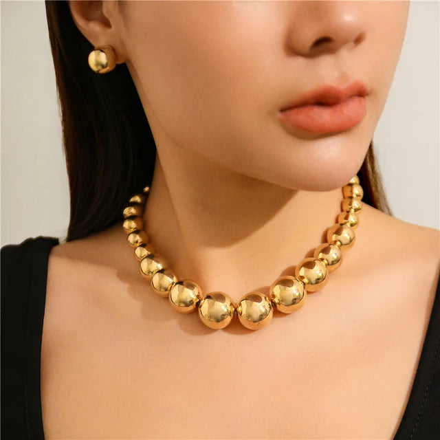 Luxury Bold and Gold Beads Statement Necklace