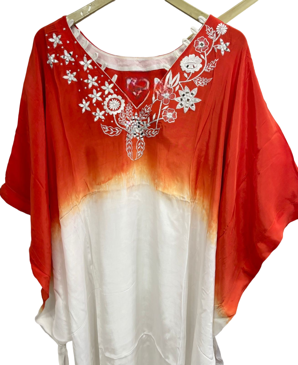 Off White and Rust Orange Ombre Kaftan Tunic with Pant