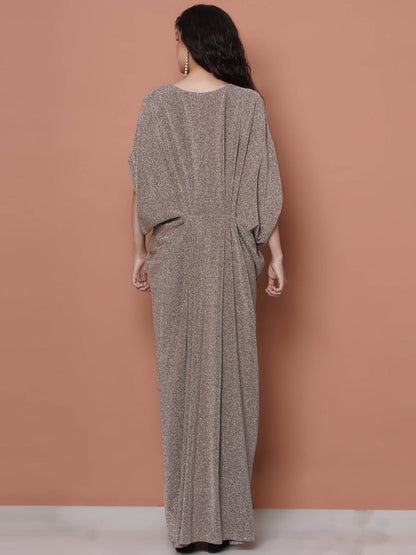 Partywear Designer Golden Beige Hand Embellished Kaftan Gown