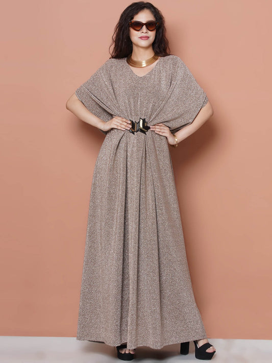 Partywear Designer Golden Beige Hand Embellished Kaftan Gown