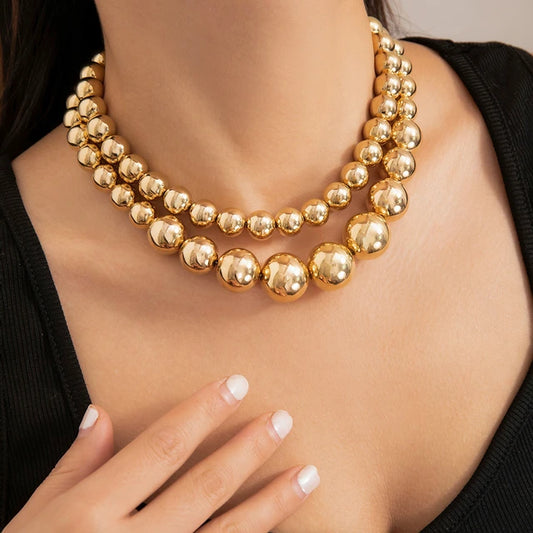 Luxury Bold and Gold Beads 2 Layer Statement Necklace