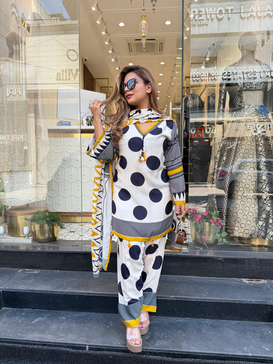 Designer Polka Dot Kurta With Farshi Salwar