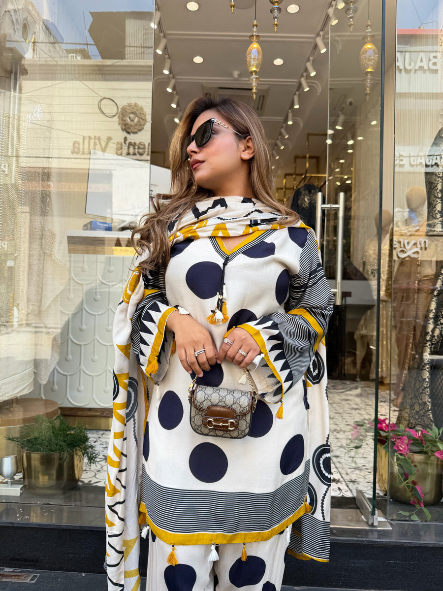 Designer Polka Dot Kurta With Farshi Salwar