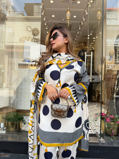 Designer Polka Dot Kurta With Farshi Salwar