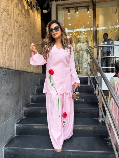 Designer 3D Rose Patch Kurta With Farshi Salwar