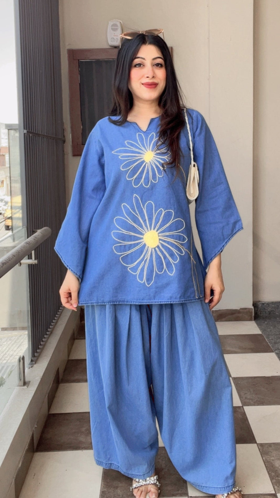 Designer Soft Denim Kurta With Farshi Salwar