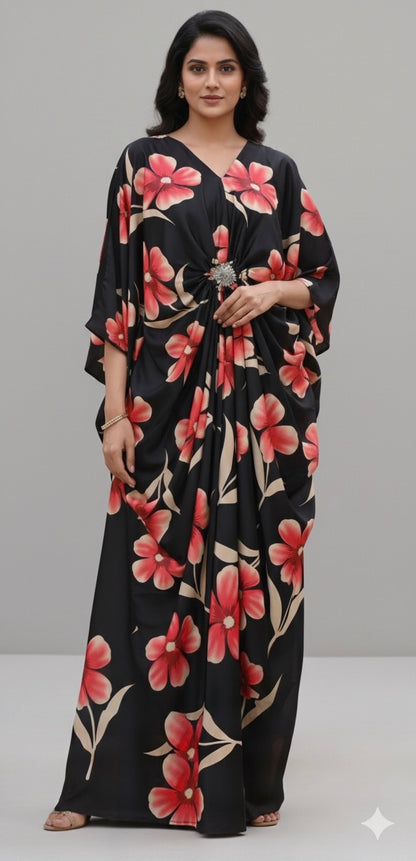 Imported Premium Satin Kaftan With Detachable Rhinestone Brooch