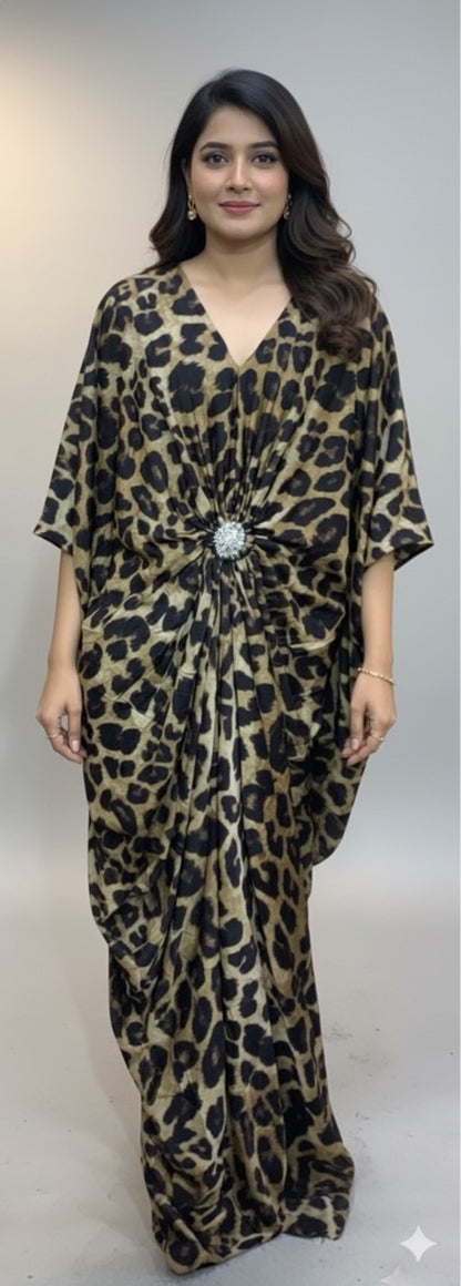 Imported Premium Satin Kaftan With Detachable Rhinestone Brooch