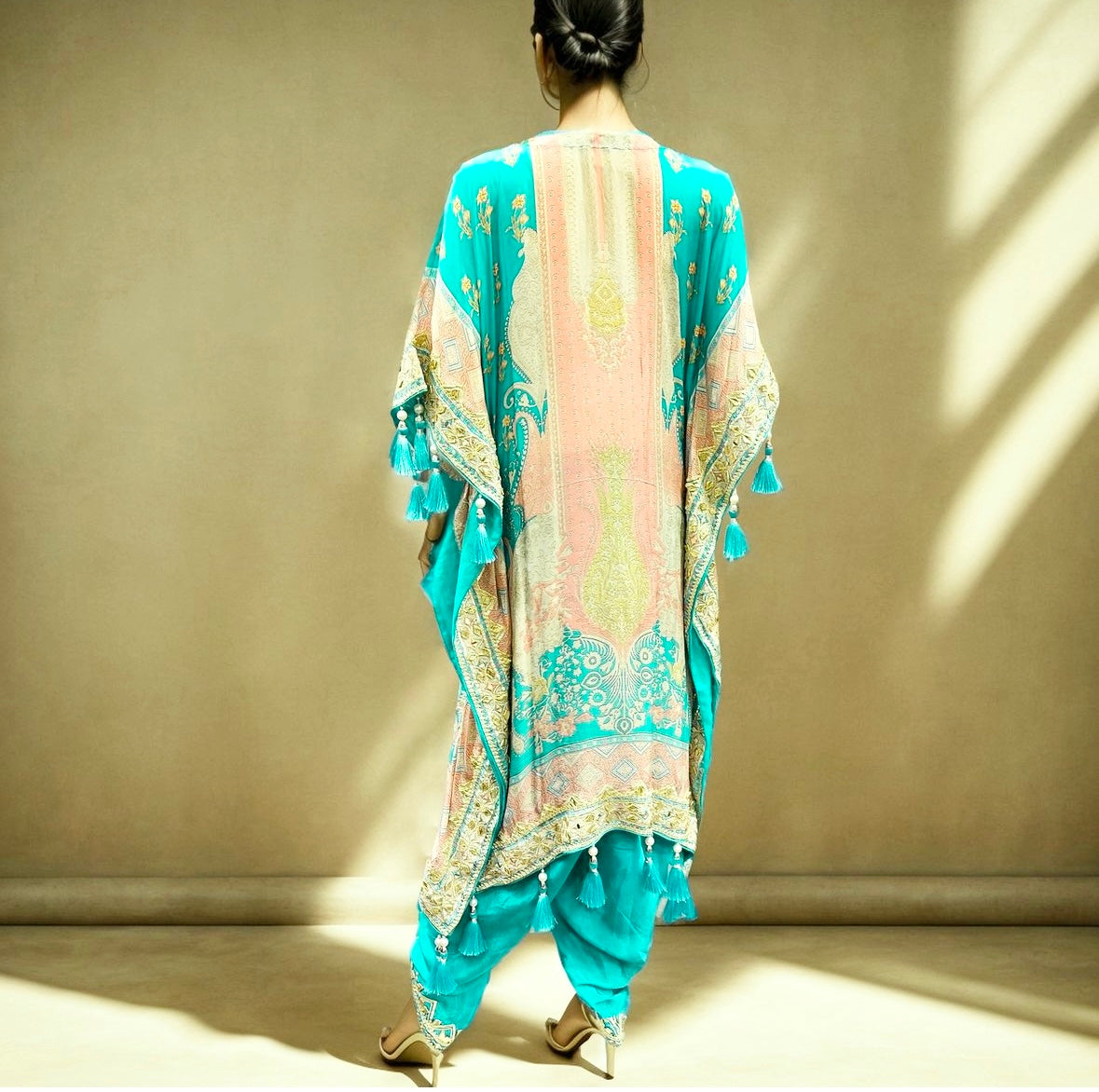 Pure Crepe Kaftan in Aqua Blue Colour