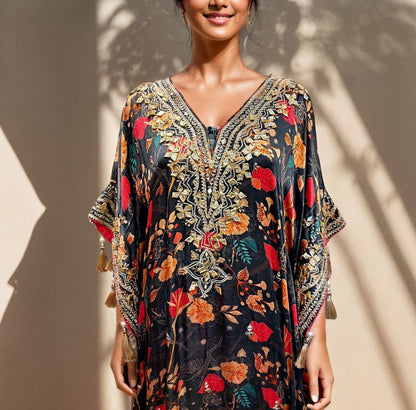 Pure Printed Crepe Kaftan with Gota Patti Work With Potli (Copy)