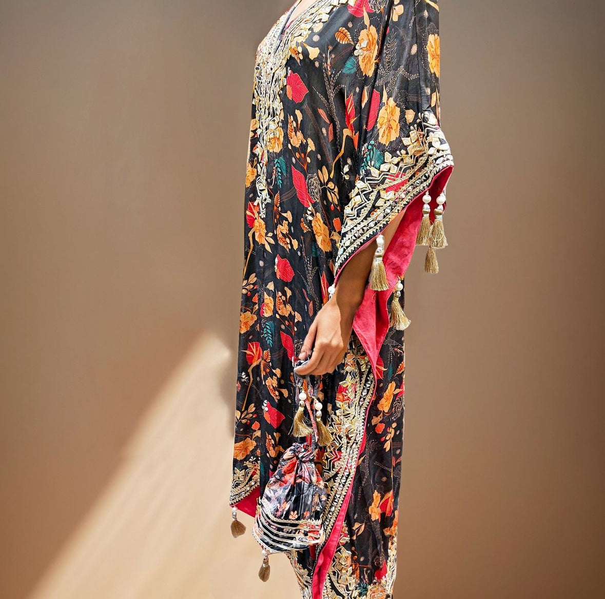 Pure Printed Crepe Kaftan with Gota Patti Work With Potli (Copy)