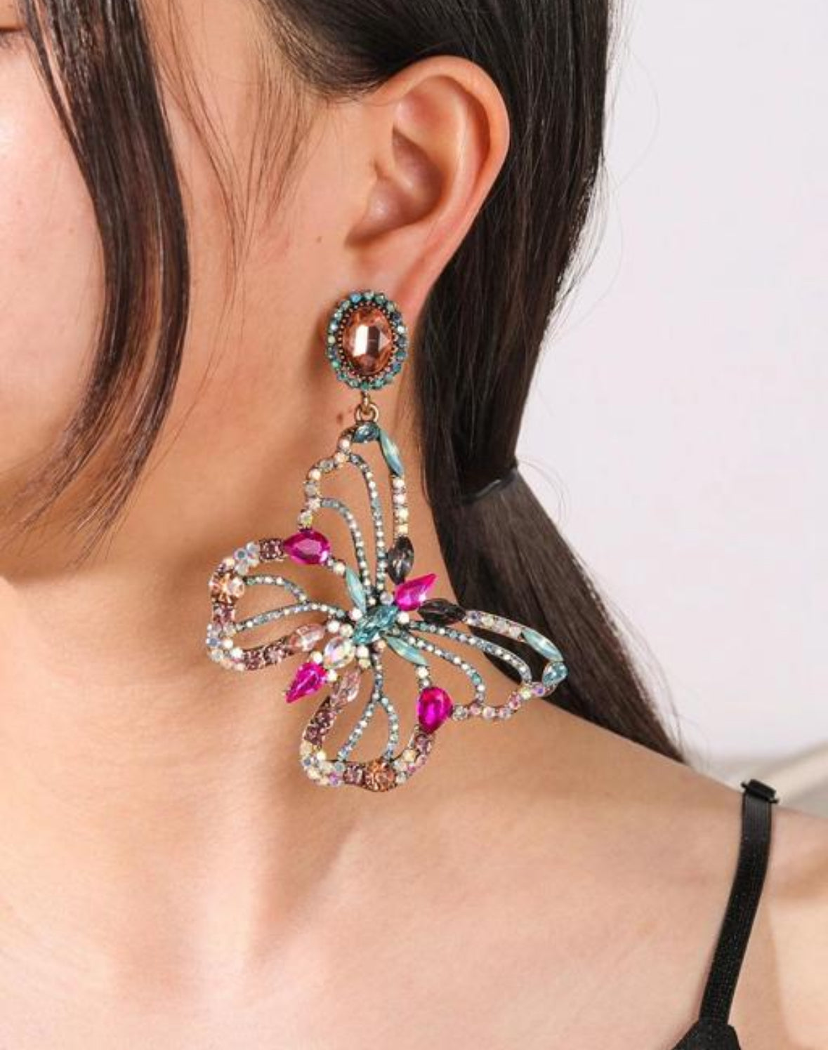 Partywear Celebrity Designer Multicolour Butterfly Rhinestone Earrings