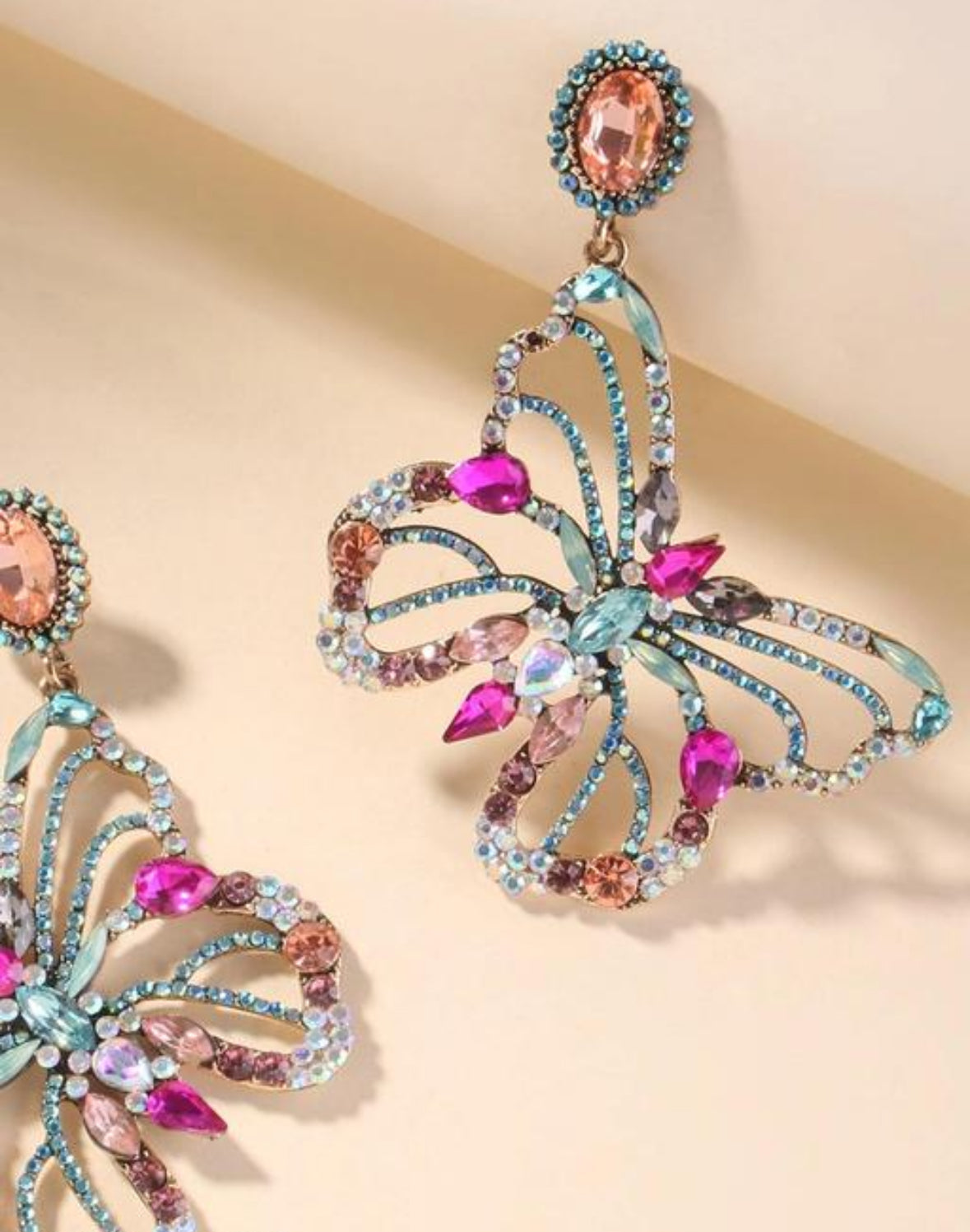 Partywear Celebrity Designer Multicolour Butterfly Rhinestone Earrings