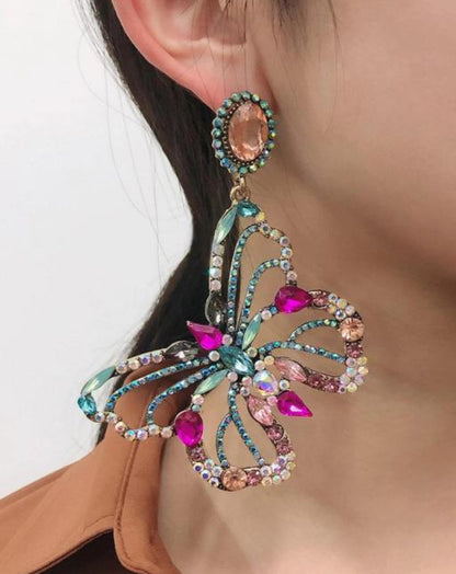 Partywear Celebrity Designer Multicolour Butterfly Rhinestone Earrings