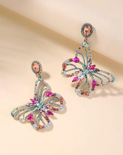 Partywear Celebrity Designer Multicolour Butterfly Rhinestone Earrings