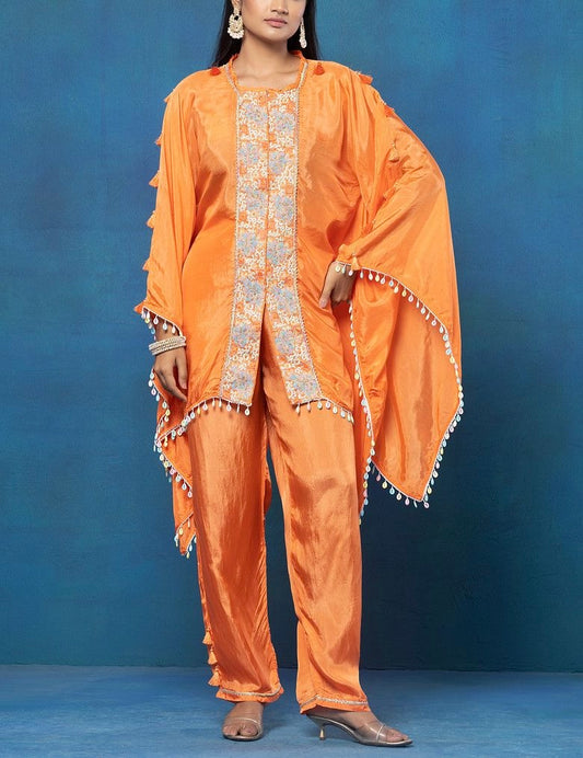 Orange Crepe Kaftan Tunic Set