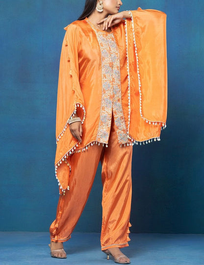 Orange Crepe Kaftan Tunic Set