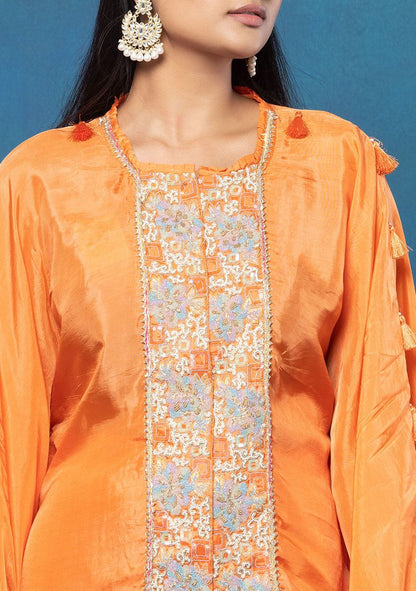 Orange Crepe Kaftan Tunic Set