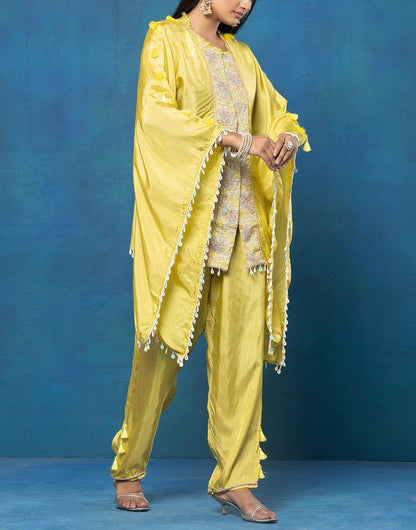 Yellow Crepe Kaftan Tunic Set