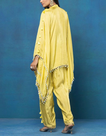 Yellow Crepe Kaftan Tunic Set