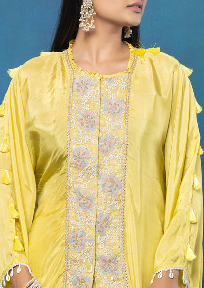 Yellow Crepe Kaftan Tunic Set