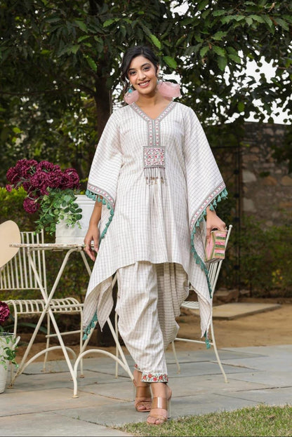 Khadi Cotton Embroidered Kaftan Style Coord Set