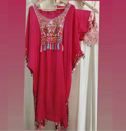 Pure Crepe Phiren/Kaftan/ Choga Co-ord Set With Potli